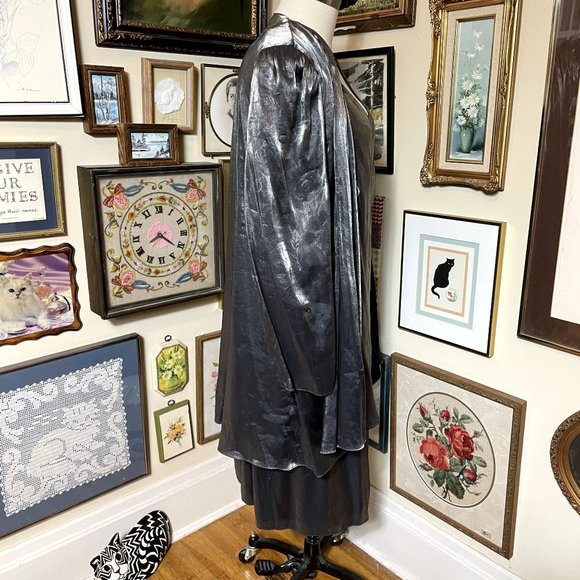 90s Vintage Patra x Stenay Metallic Gray A-Line Sleeveless Dress with Jacket 22 - Picture 4 of 8
